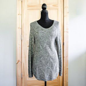 Sonoma Grey Cable Knit Sweater Pullover Long Scoopneck Size Small Cotton Blend